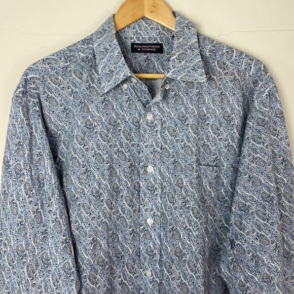 Roundtree & Yorke Blue Paisley Shirt Size L - Picture 2 of 8